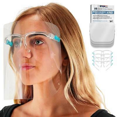 Salon World Safety Clear Face Shields with Glasses Frames (4 Pack) - Anti-Fog