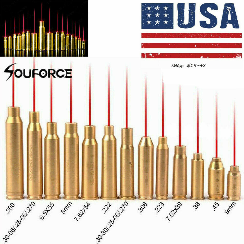Brass Red Laser 9MM/.45/.223/.38 Boresighter Ammo Bullet Bore Sights Cartridge