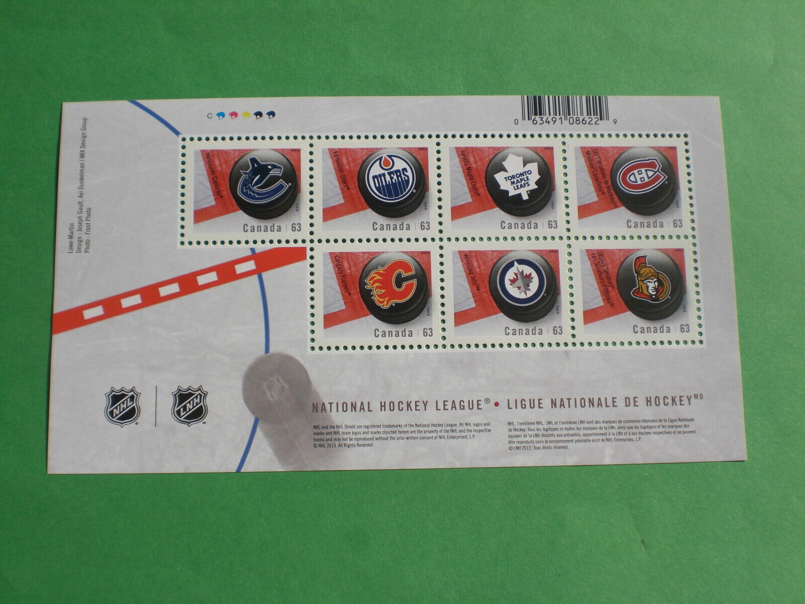 Canada 2013 NHL National Hockey League Team Logos Souvenir Sheet of 7 Sc2669 MNH