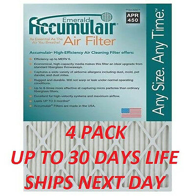4 ACCUMULAIR EMERALD PLEATED MERV 6 HOME AIR FILTERS FURNACE CONDITIIONING LARGE