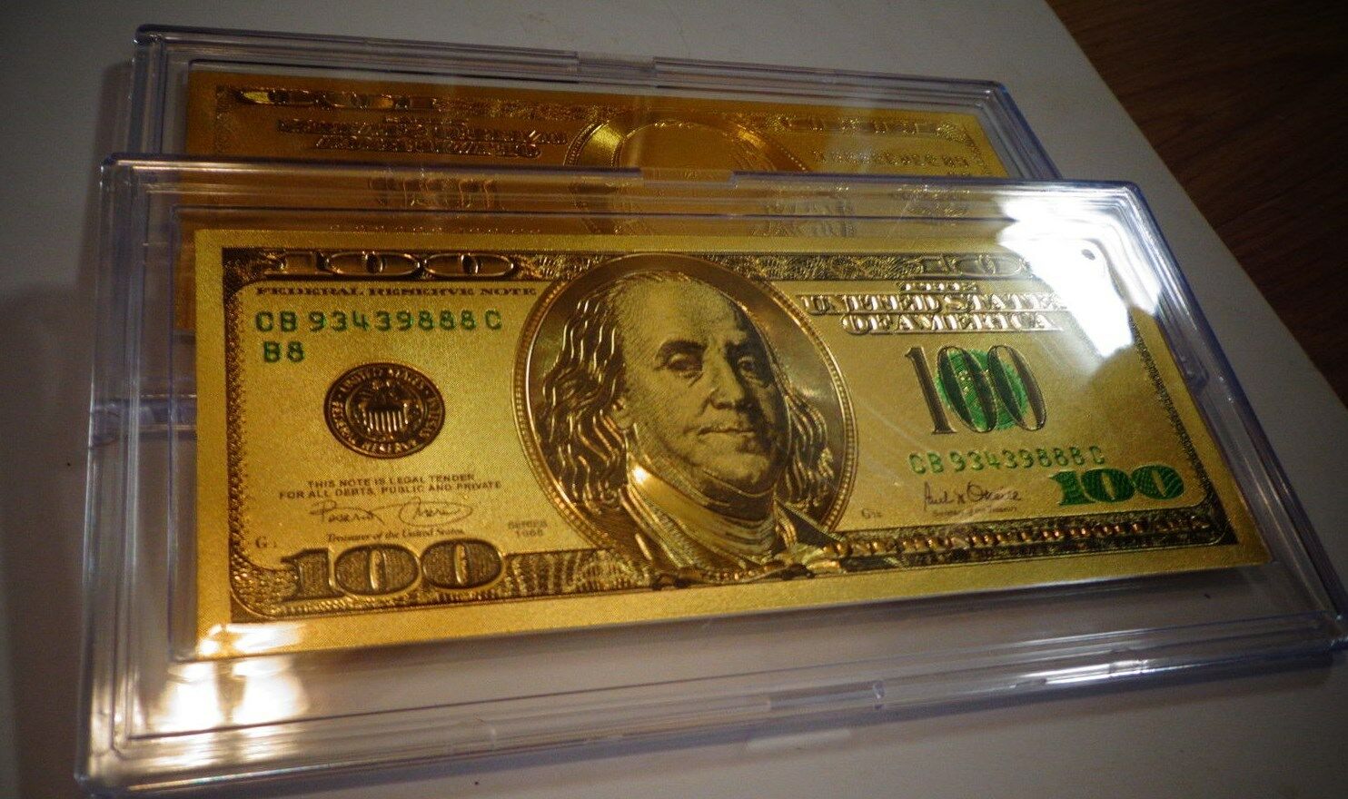 24 KARAT GOLD $100 DOLLAR - GREEN SEAL- new USA  BILL- IN ACRYLIC SLAB HOLDER