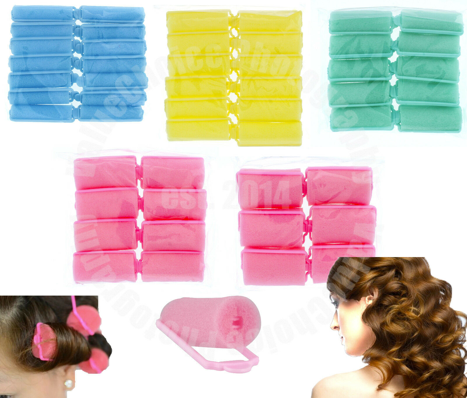 Soft Foam Cushion Hair Rollers,curlers Hair Care,styling 5 Sizes, 4 Colors New