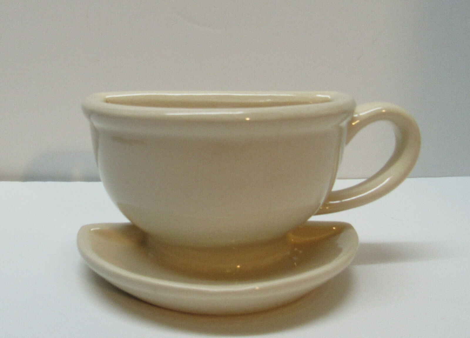 Teacup Coffee and Saucer Wall Pocket Cream or Off White Color Ceramic