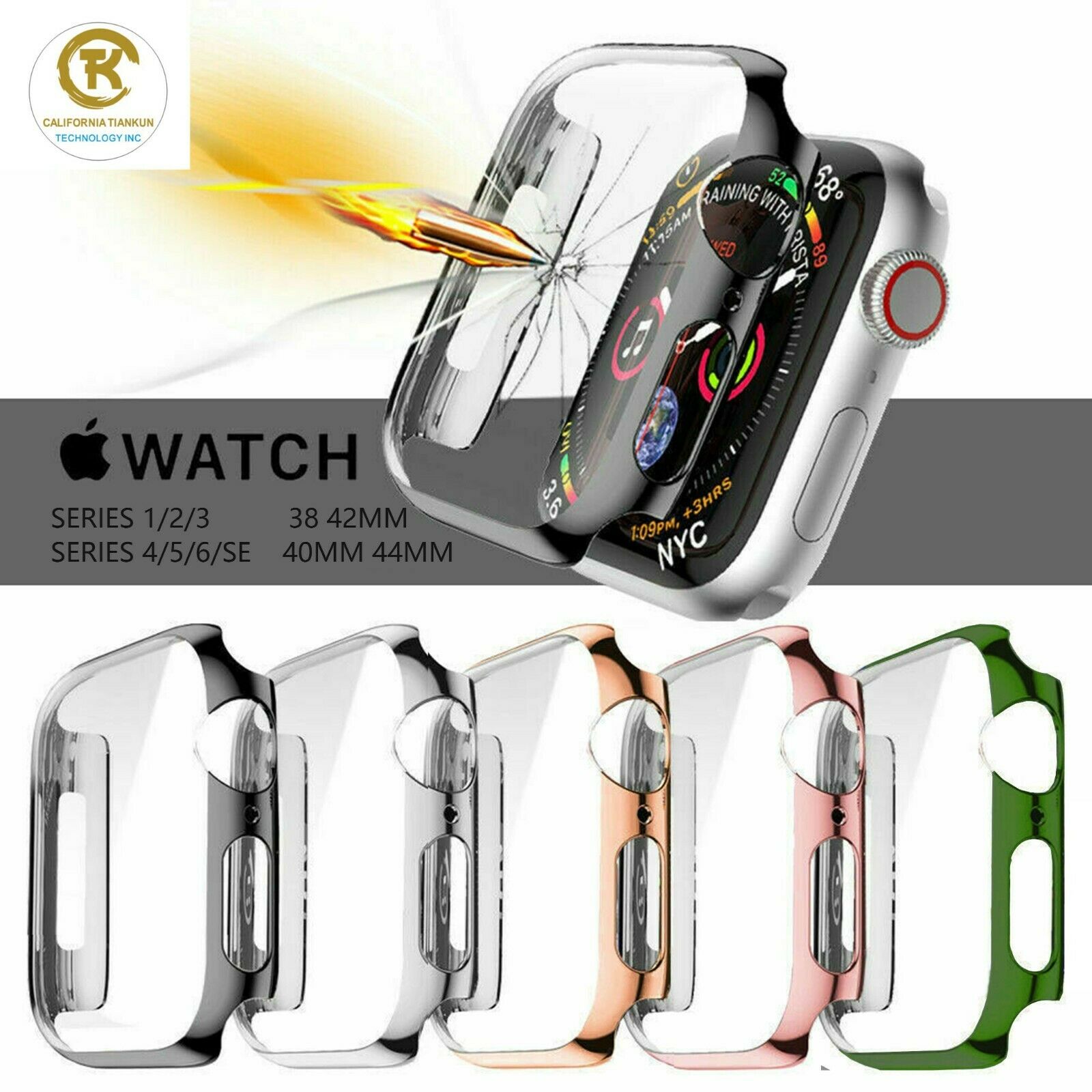 2 Pack For Apple Watch Series 4/5/6/SE 40/44mm Screen Protector Case Full Cover
