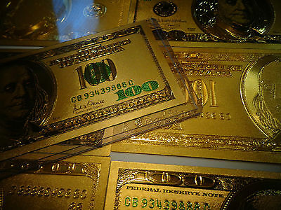 LOT OF 3  24 KT 99.9% GOLD BILL SET*($100)+($ 2)+($100 GREEN )EACH IN PVC HOLDER