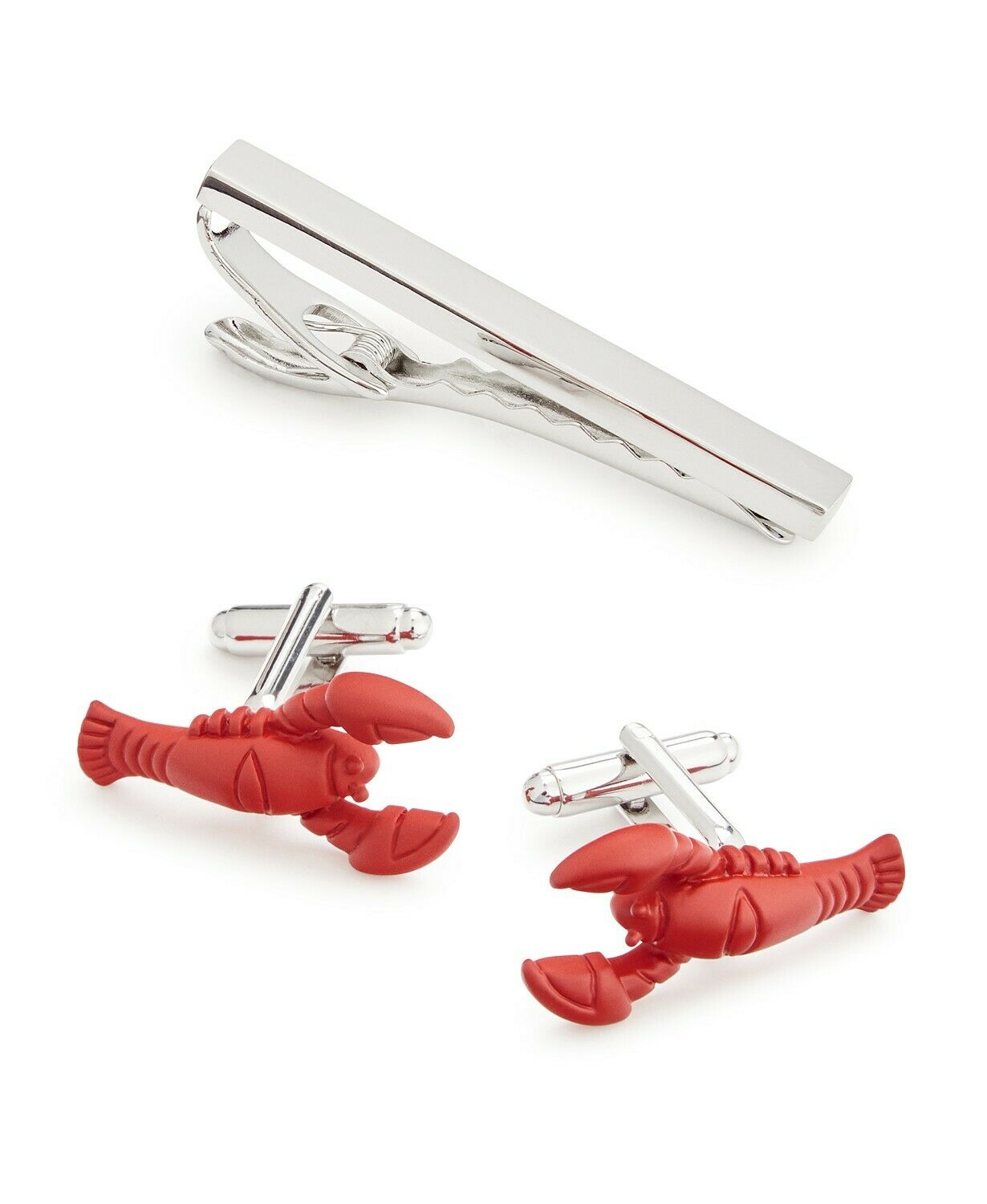 Novel Idea Men's Silver Red Vibrant Lobster Cufflink Tie Bar Set $30 311