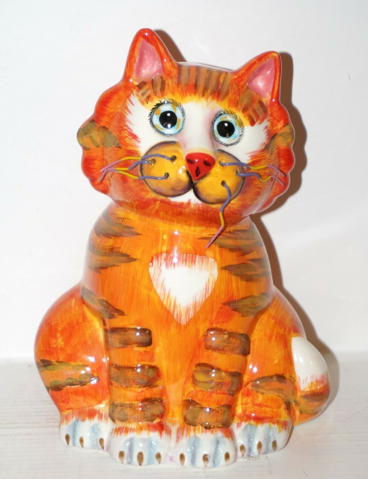 Whimsical Cat Bank Kitty Piggy Bank Wire Whiskers By BELLA CASA GANZ