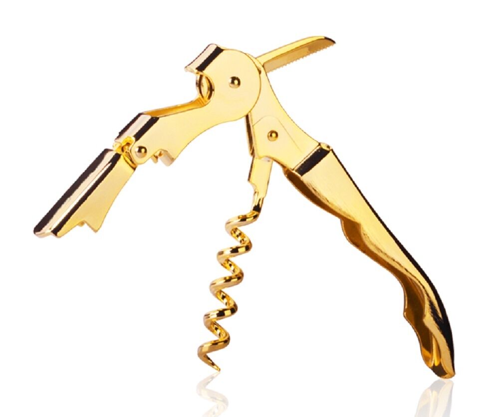 Gold Plated Corkscrew Double Hinge Waiters Wine Key / Bottle Opener # Chgld